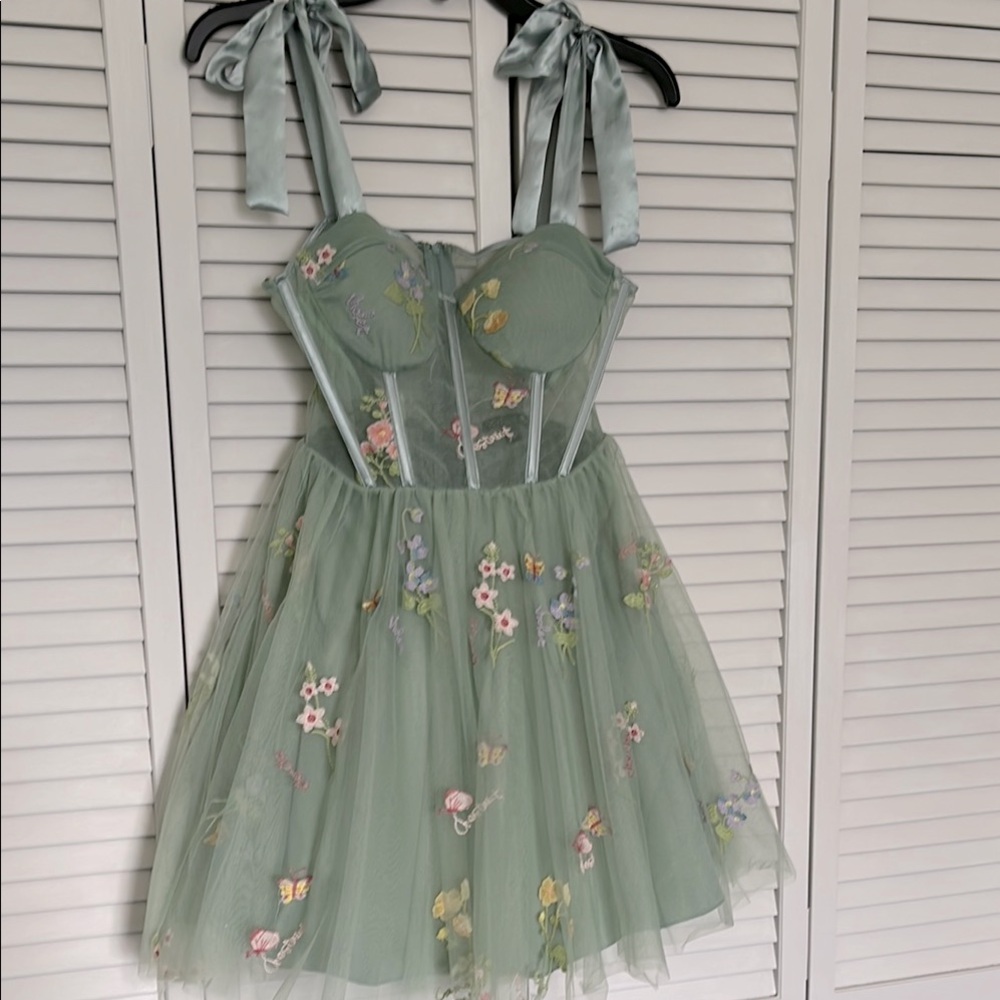 Floral Embroidered Green Dress